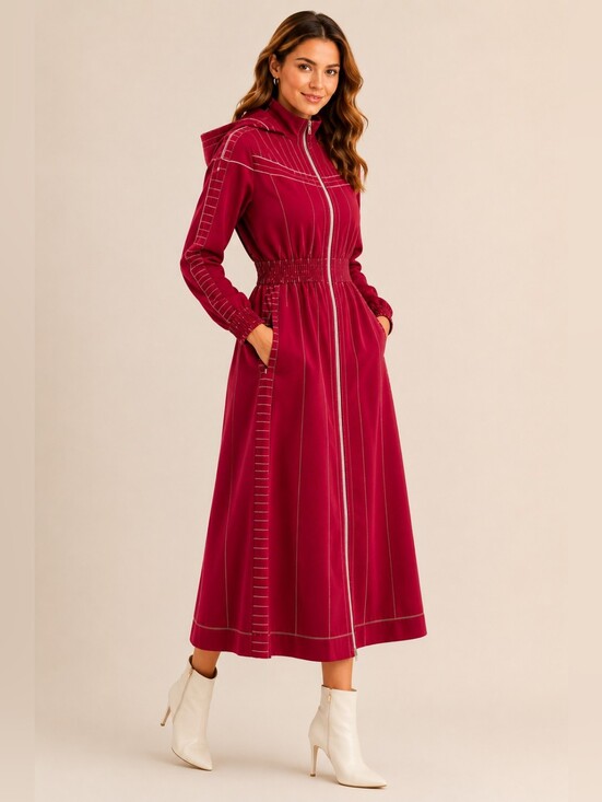 Valentino Dresses & Skirts - Valentino Red With White Stitching Jersey Hooded Midi Dress, Size 4, NWT